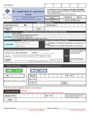 Malaysia BC Application & Agreement Form