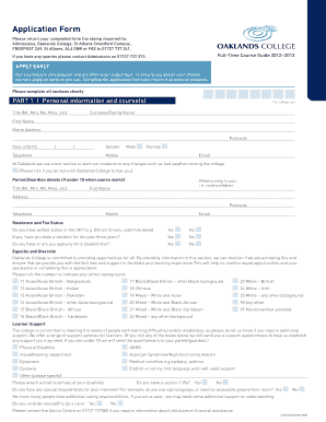 Oaklands College Application Form