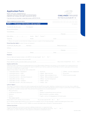 Oaklands College Application Form