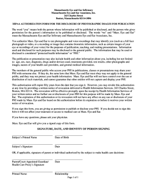 HIPAA Authorization Form for Photo Disclosure