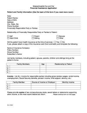 Massachusetts Eye and Ear Financial Assistance Application