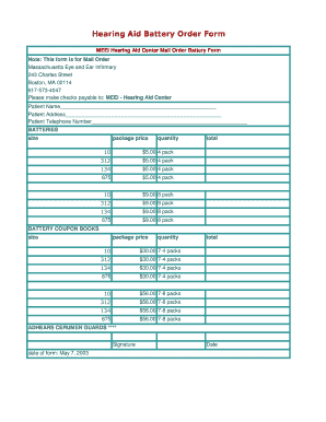 Hearing Aid Battery Order Form