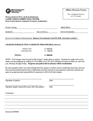 Elective Cosmetic Surgery Payment Agreement