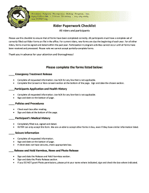 Rider Paperwork Checklist