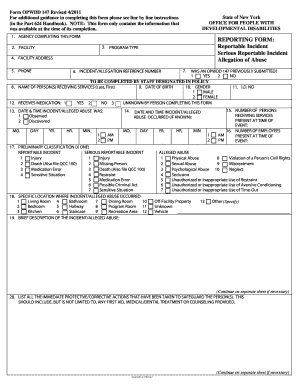 OPWDD 147 Incident Report Form