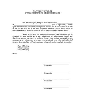 Waiver of Notice of Special Meeting of Shareholders