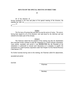 Minutes of Special Directors Meeting
