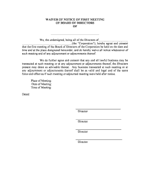 Waiver of Notice of First Meeting of Board of Directors
