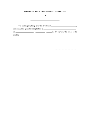 Waiver of Notice of Special Meeting