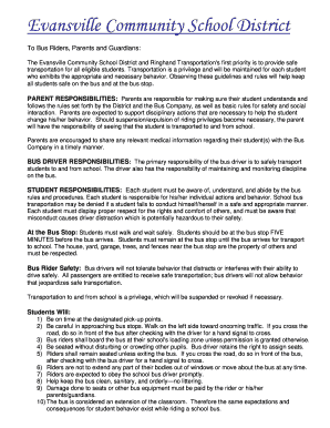 Evansville School District Bus Rider Rules and Guest Permission Form
