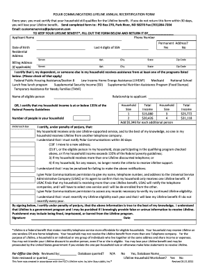 Polar Communications Lifeline Annual Recertification Form
