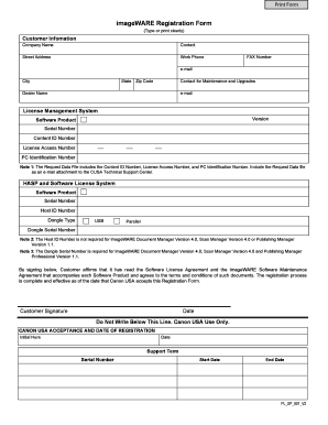 Canon imageWARE Registration Form