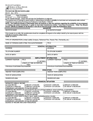 California Investor Questionnaire for Trust Deed Investments
