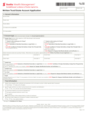 Written Trust Estate Account Application