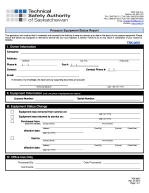 Pressure Equipment Status Report