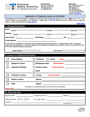 Application for Duplicate Licence or Certificate