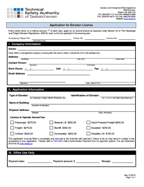 Application for Elevator Licence