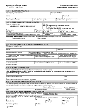 Transfer Authorization for Registered Investments