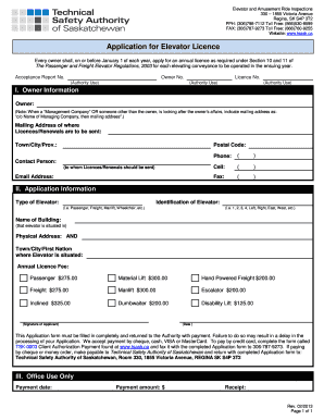 Elevator Licence Application
