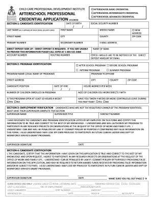 Child Care Professional Development Institute Credential Application