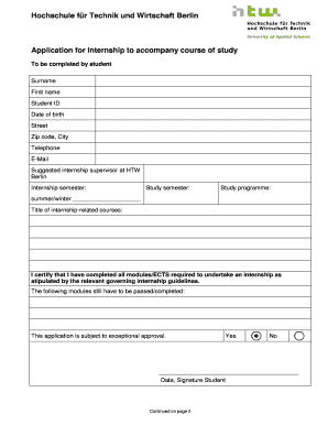Anmeldeformular für ein Praktikum an der HTW Berlin