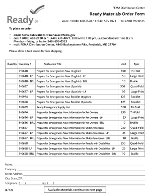 FEMA Ready Materials Order Form