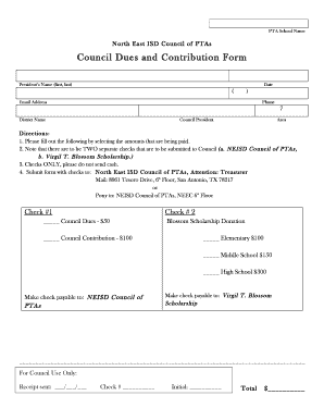 North East ISD Council of PTAs Dues and Contribution Form