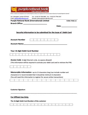 PNBIL Debit Card Security Form