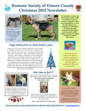 Humane Society of Elmore County Christmas 2010 Newsletter - elmorehumane