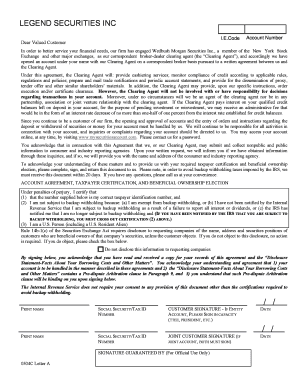 Securities Account Agreement and Taxpayer Certification