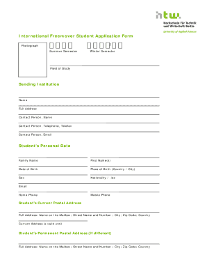 International Freemover Student Application Form