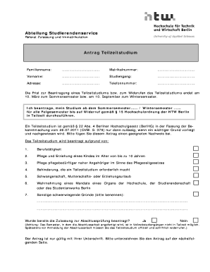 Antrag Teilzeitstudium