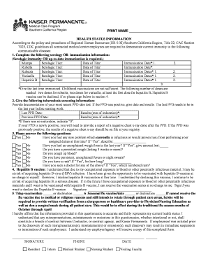 Health Status Information Form