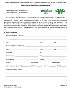 Subcontractor Qualification Questionnaire