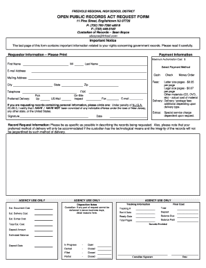 New Jersey Open Public Records Act Request Form