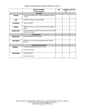 Student Opinion Writing Checklist