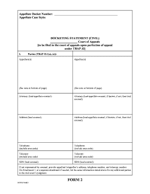 Texas Docketing Statement Civil Form