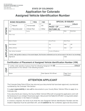 Colorado Assigned Vehicle Identification Number Application