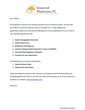 Patient Intake Forms for Cancer Treatment