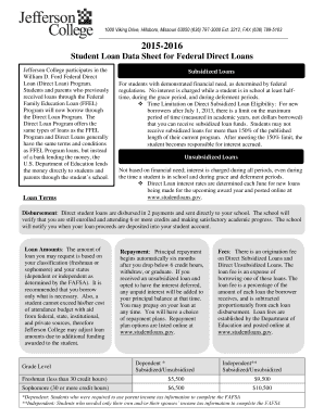Student Loan Data Sheet for Federal Direct Loans