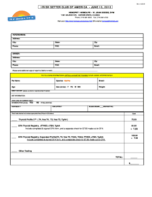 Hemopet Thyroid Profile Form