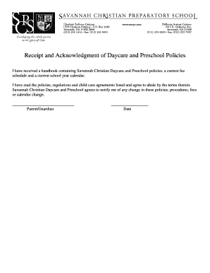 Receipt and Acknowledgment of Daycare Policies