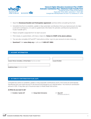 Vermont Higher Education Investment Plan ACP EFT Form
