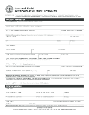 Chicago Park District Special Event Permit Application