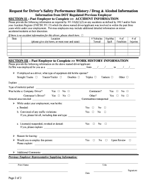 DOT Driver Safety Performance History Form