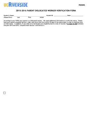 Parent Dislocated Worker Verification Form