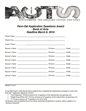 Penn-Del Application Questions Award Book of Acts Deadline