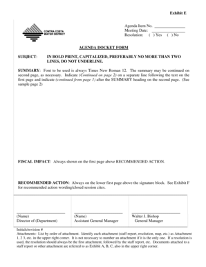 Agenda Docket Form