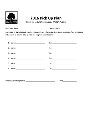 Child Pick Up Authorization Form