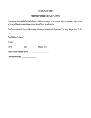 Nurse or Healthcare Professional Performance Observation Form